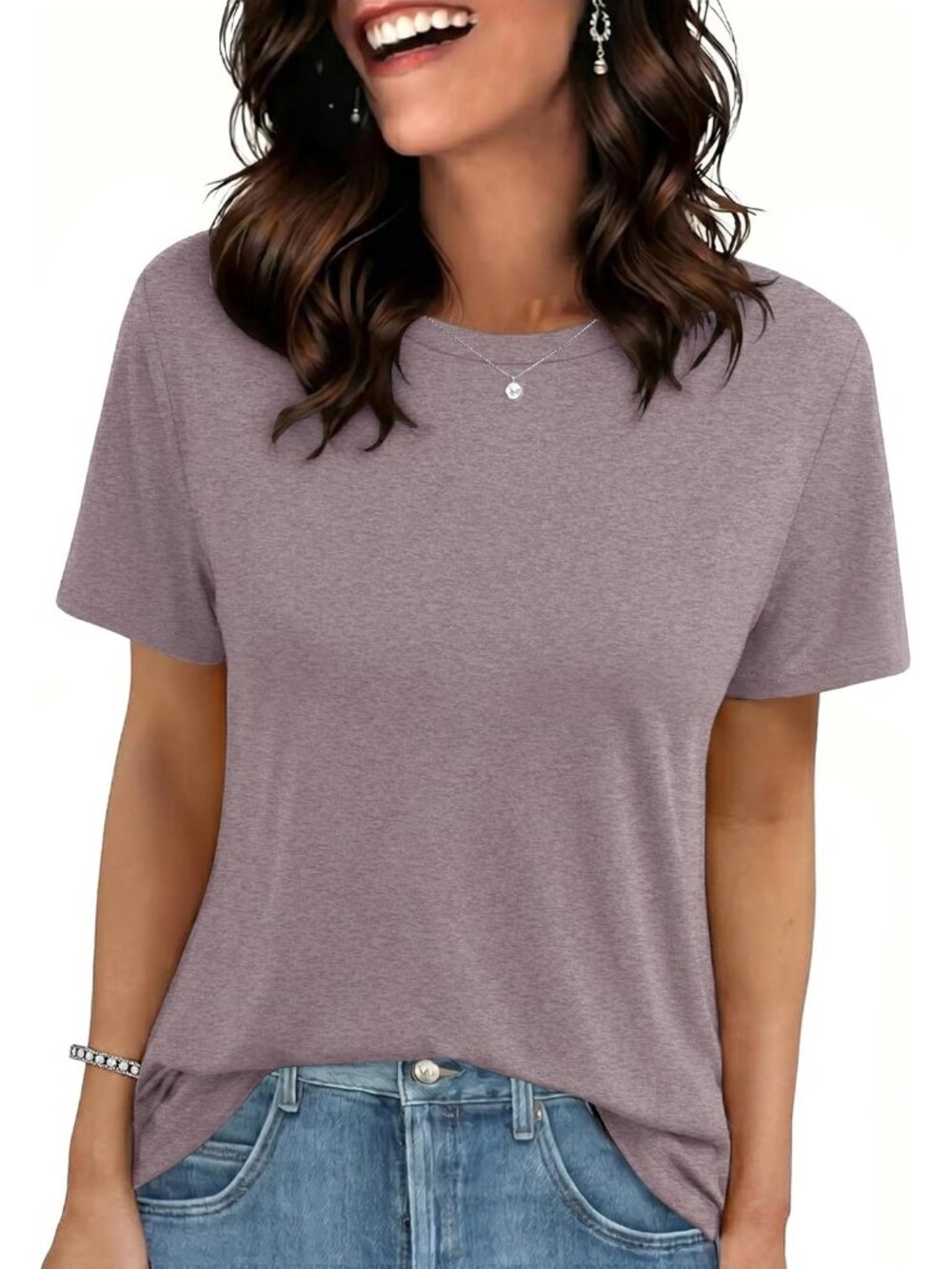 Women's Gray Purple Short Sleeve Basic Tees Beach Imported Clothes Tops T Shirts